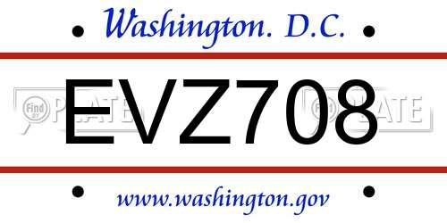 EVZ708 District Of Columbia License Plate