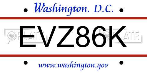 EVZ86K District Of Columbia License Plate