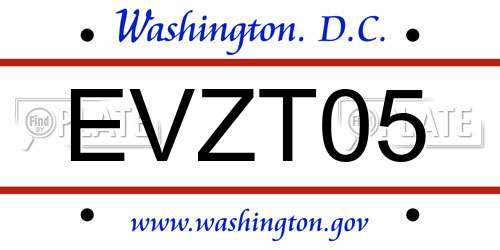 EVZT05 District Of Columbia License Plate