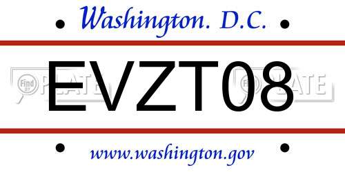 EVZT08 District Of Columbia License Plate