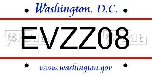 EVZZ08 District Of Columbia License Plate