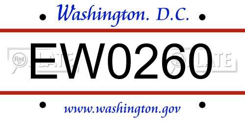 EW0260 District Of Columbia License Plate