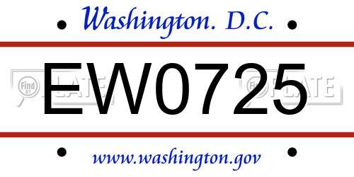 EW0725 District Of Columbia License Plate
