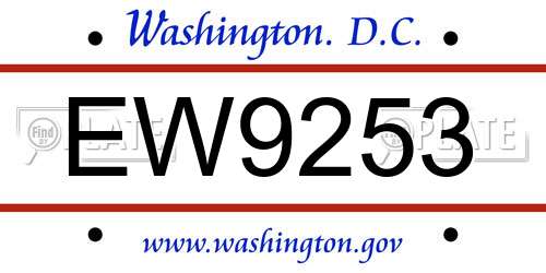 EW9253 District Of Columbia License Plate