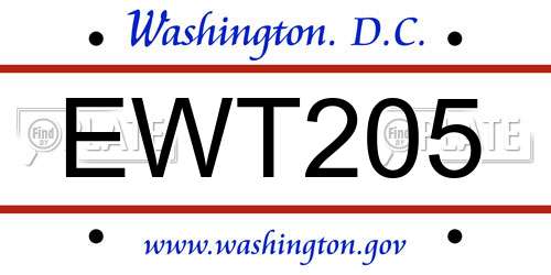 EWT205 District Of Columbia License Plate