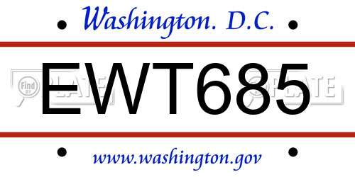 EWT685 District Of Columbia License Plate