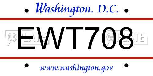 EWT708 District Of Columbia License Plate