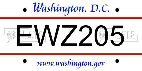 EWZ205 District Of Columbia License Plate