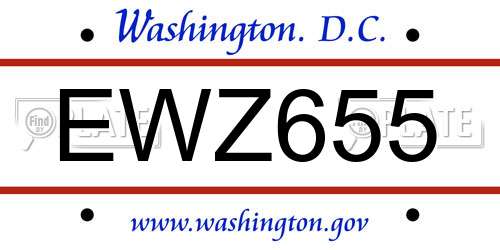 EWZ655 District Of Columbia License Plate