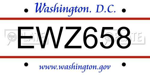 EWZ658 District Of Columbia License Plate