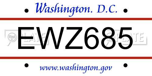 EWZ685 District Of Columbia License Plate