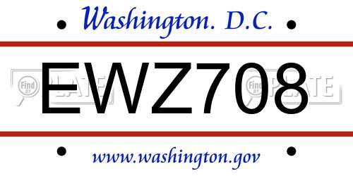 EWZ708 District Of Columbia License Plate