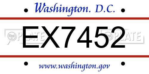 EX7452 District Of Columbia License Plate