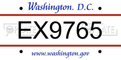 EX9765 District Of Columbia License Plate