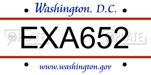 EXA652 District Of Columbia License Plate