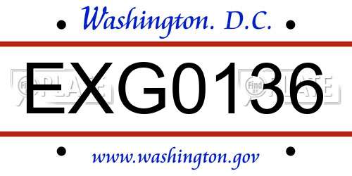 EXG0136 District Of Columbia License Plate