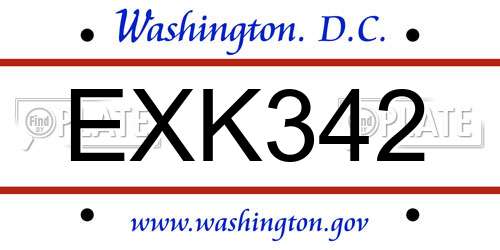 EXK342 District Of Columbia License Plate