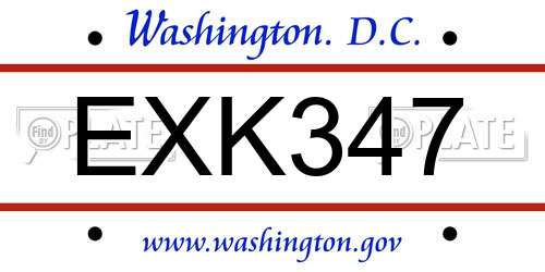 EXK347 District Of Columbia License Plate