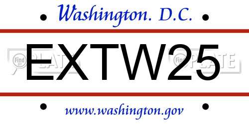 EXTW25 District Of Columbia License Plate