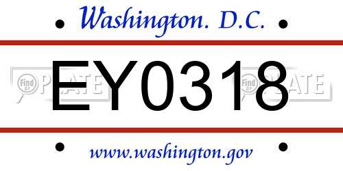 EY0318 District Of Columbia License Plate