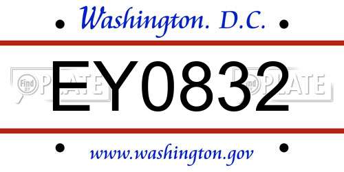 EY0832 District Of Columbia License Plate