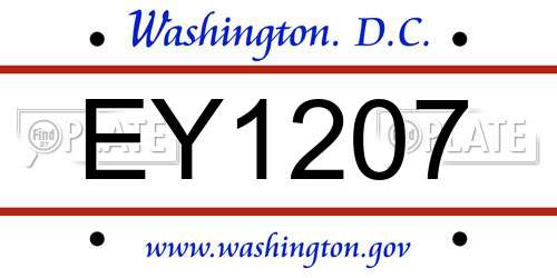 EY1207 District Of Columbia License Plate