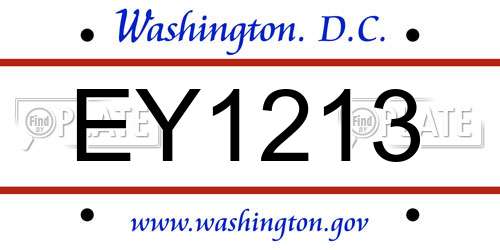 EY1213 District Of Columbia License Plate