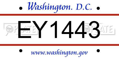 EY1443 District Of Columbia License Plate