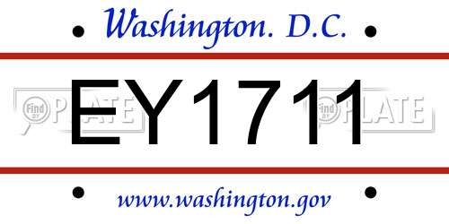EY1711 District Of Columbia License Plate