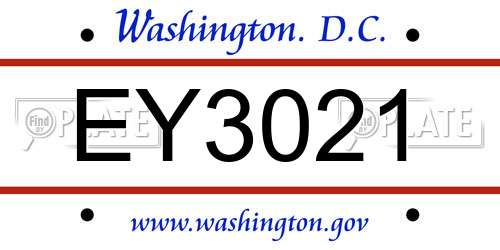 EY3021 District Of Columbia License Plate