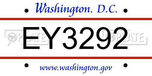 EY3292 District Of Columbia License Plate