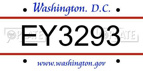 EY3293 District Of Columbia License Plate