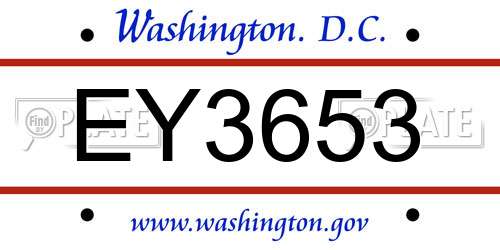 EY3653 District Of Columbia License Plate