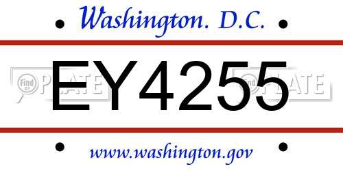 EY4255 District Of Columbia License Plate