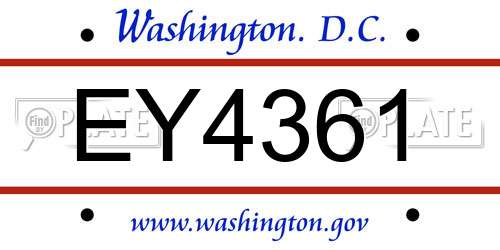 EY4361 District Of Columbia License Plate