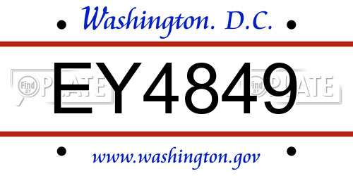 EY4849 District Of Columbia License Plate