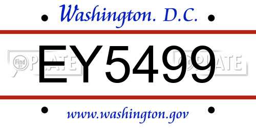 EY5499 District Of Columbia License Plate