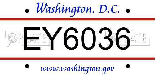 EY6036 District Of Columbia License Plate
