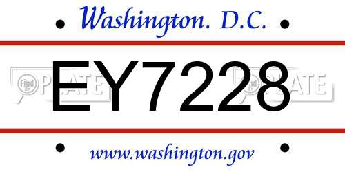 EY7228 District Of Columbia License Plate