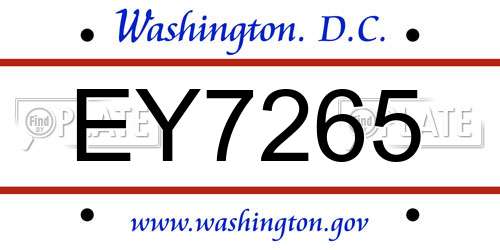 EY7265 District Of Columbia License Plate