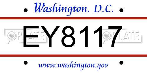 EY8117 District Of Columbia License Plate