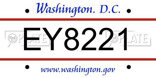 EY8221 District Of Columbia License Plate