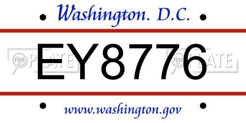 EY8776 District Of Columbia License Plate