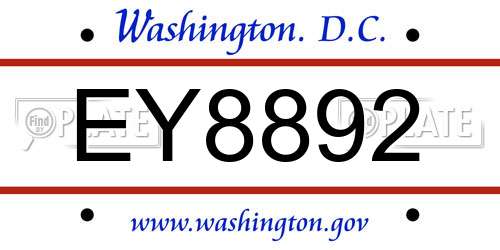 EY8892 District Of Columbia License Plate