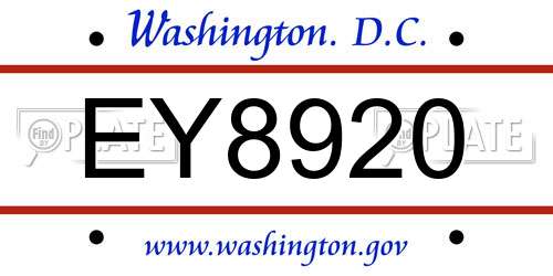 EY8920 District Of Columbia License Plate