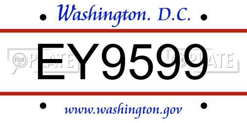EY9599 District Of Columbia License Plate