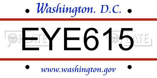 EYE615 District Of Columbia License Plate