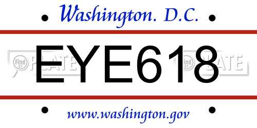 EYE618 District Of Columbia License Plate