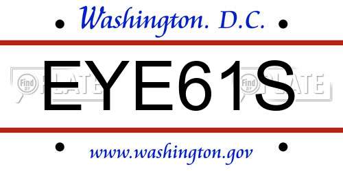 EYE61S District Of Columbia License Plate