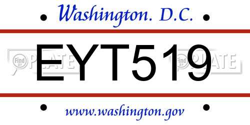 EYT519 District Of Columbia License Plate